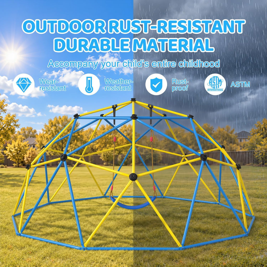 Climbing Dome with Hammock and Swing, 10FT Jungle Gym for Kids 3-8