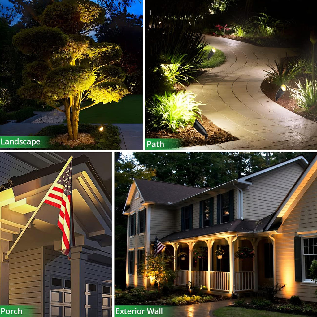 Landscape Spotlights Outdoor, 12V Low Voltage Landscape Lighting Fixture with 5W MR16 LED Bulb, Black Aluminum Yard