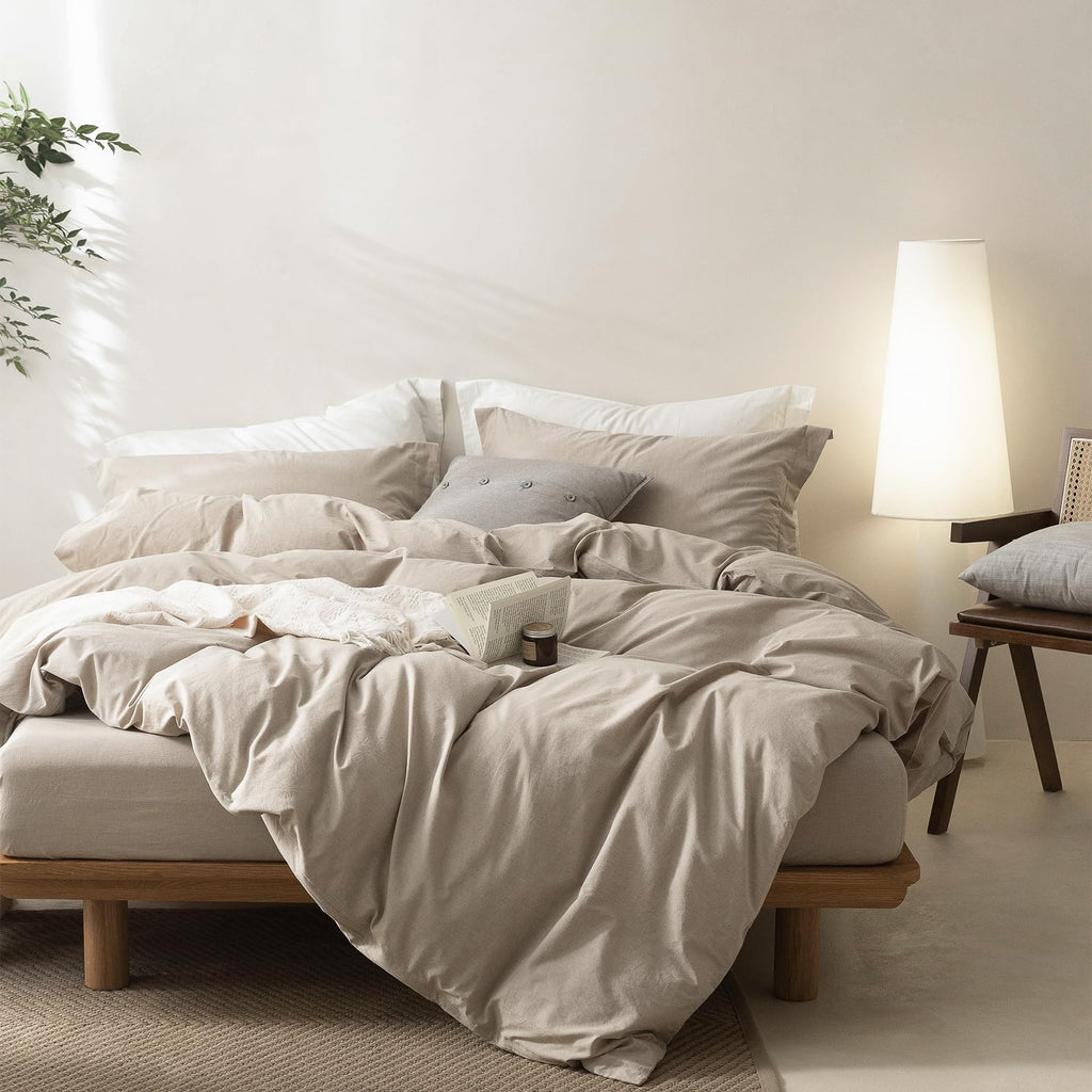Linen Grey Duvet Cover Set 90" L x 68" W, Skin Friendly