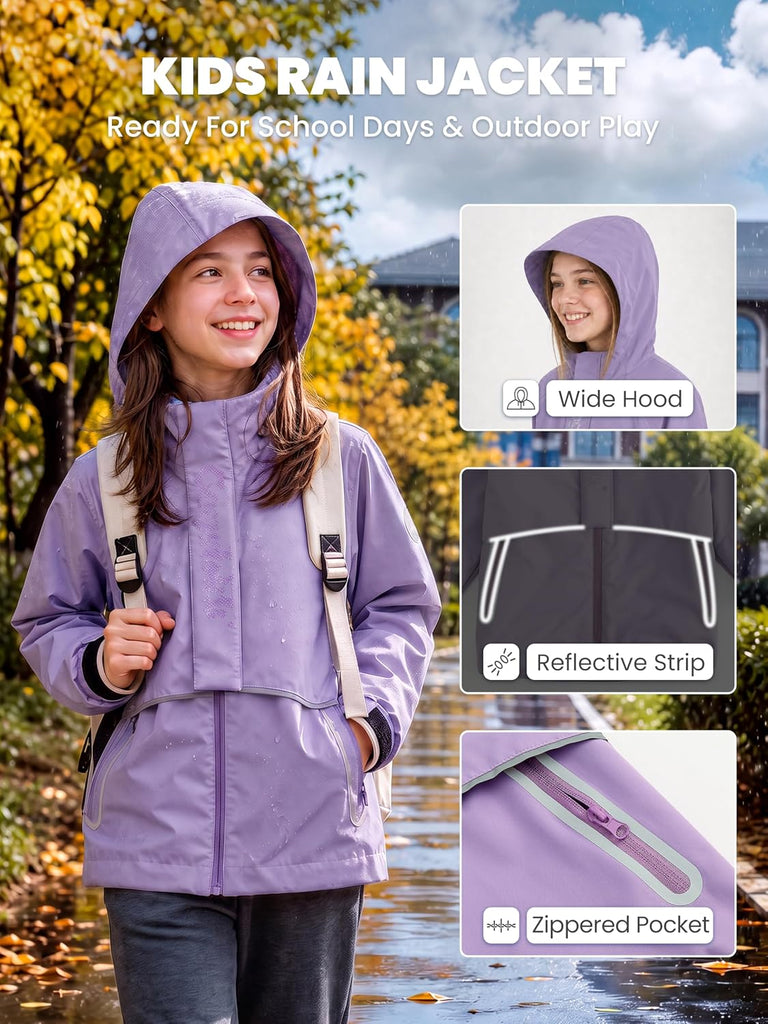 Boys Girls Waterproof Rain Jacket Fleece Windproof Raincoat