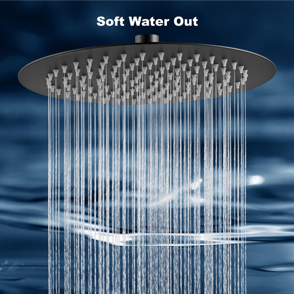 Round Rain Shower Head, High Pressure, Matte Black 16 Inch
