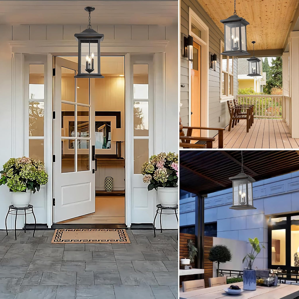 Outdoor Pendant Light, 23.6" H Large Exterior Hanging Light, 3-Light Outdoor Chandelier