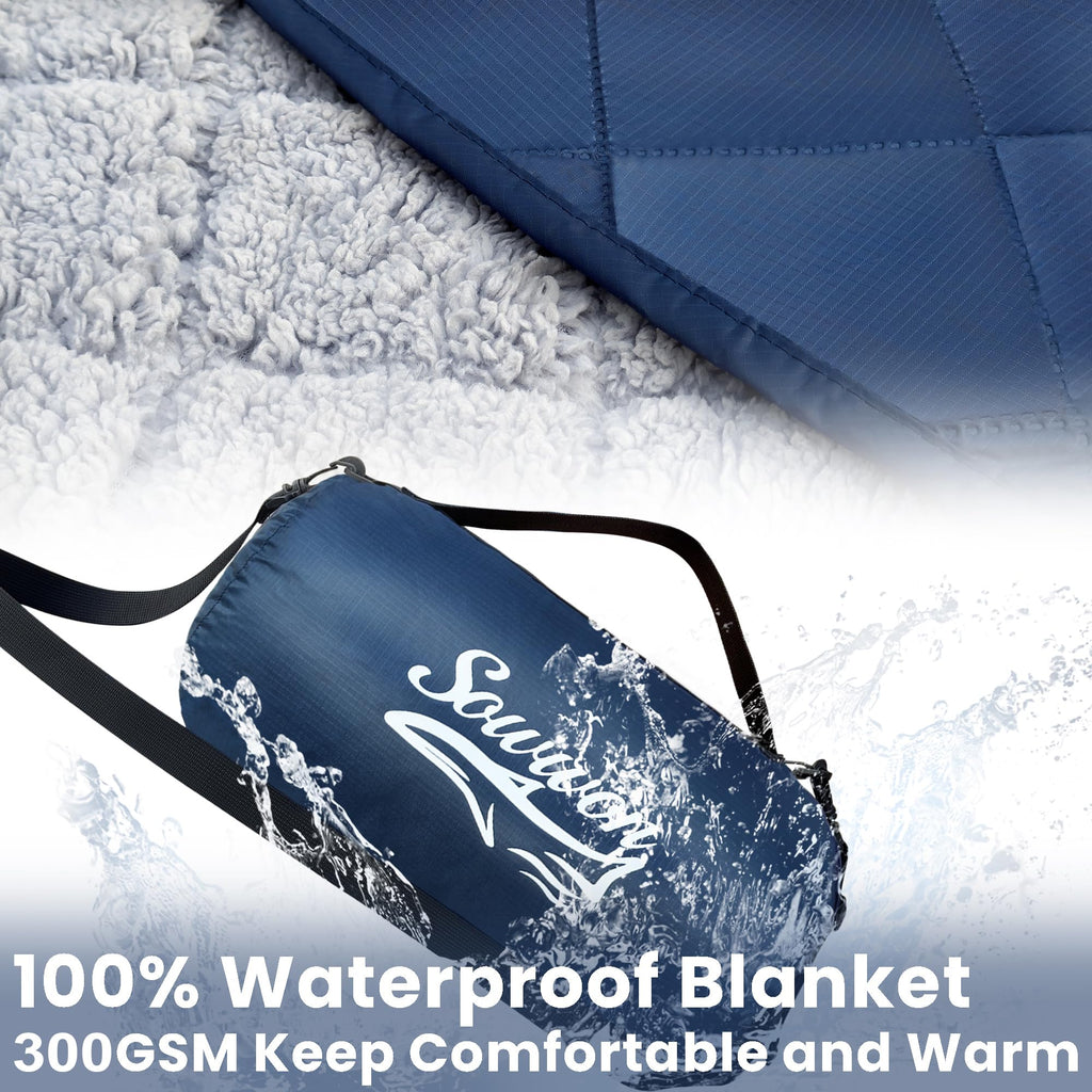 Waterproof Outdoor Blanket 82"x55" Large Sherpa Fleece Navy