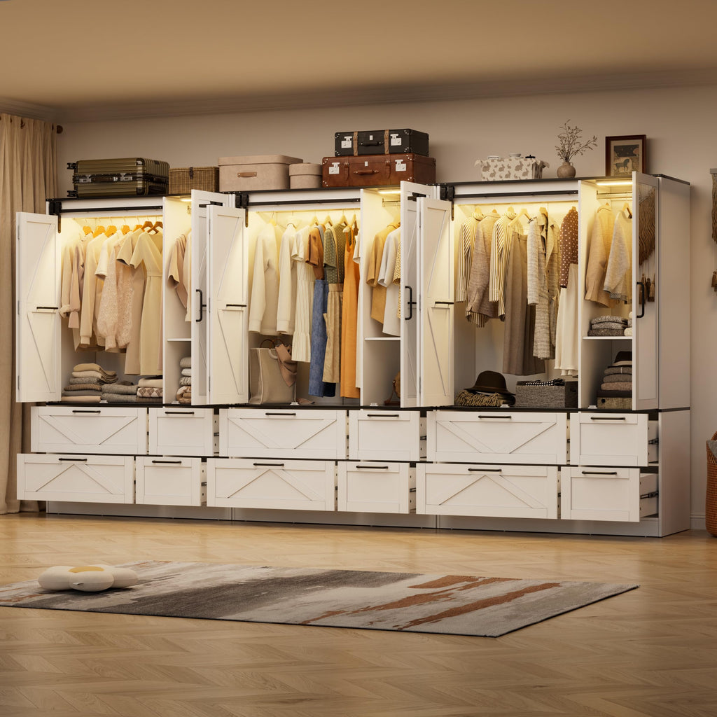 Armoire Wardrobe Closet with w/Folding Sliding Barn Door (9 Doors)