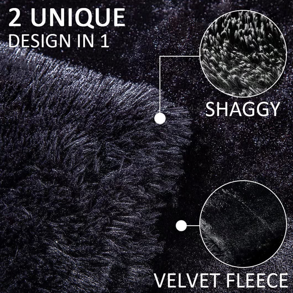 Black Queen Faux Fur Blanket, 2 Layers, 90"x90" Without Pillows Big Soft Plush Fuzzy Large Warm Fluffy Throw Blanket