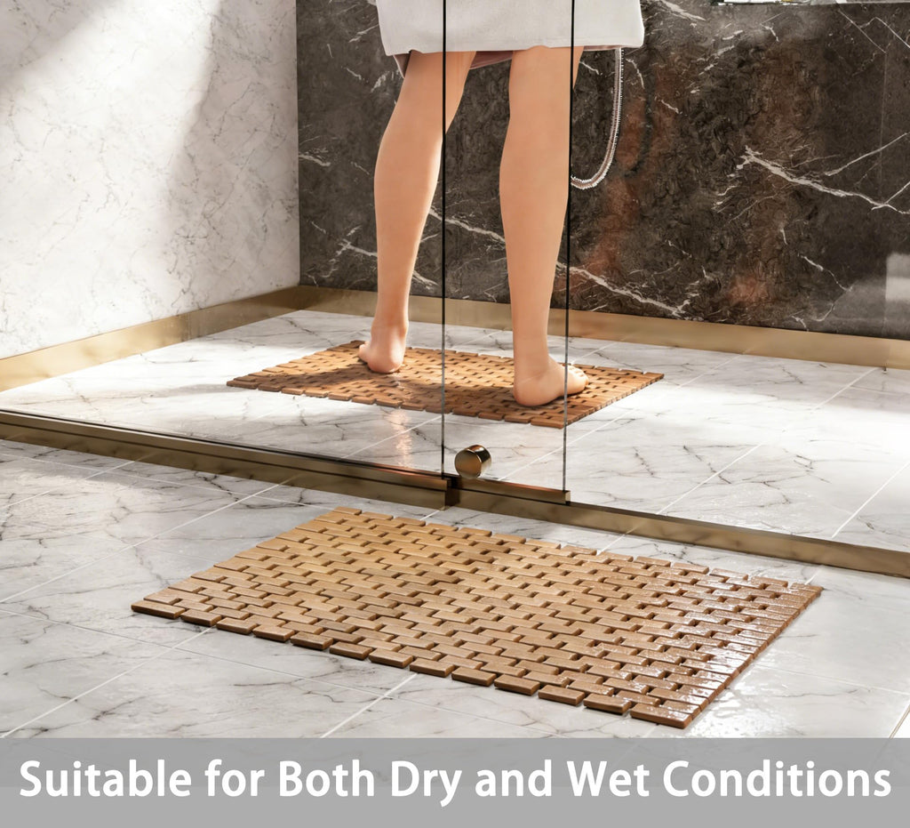 23.62"x 15.75" Foldable Teak Wood Bath Mat, Quick-Dry Design