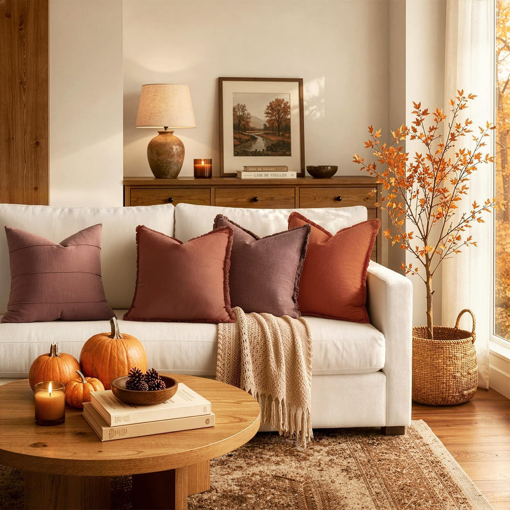 Linen Decorative Fall Lumbar Throw Pillow Covers Autumn Glaze 12x20