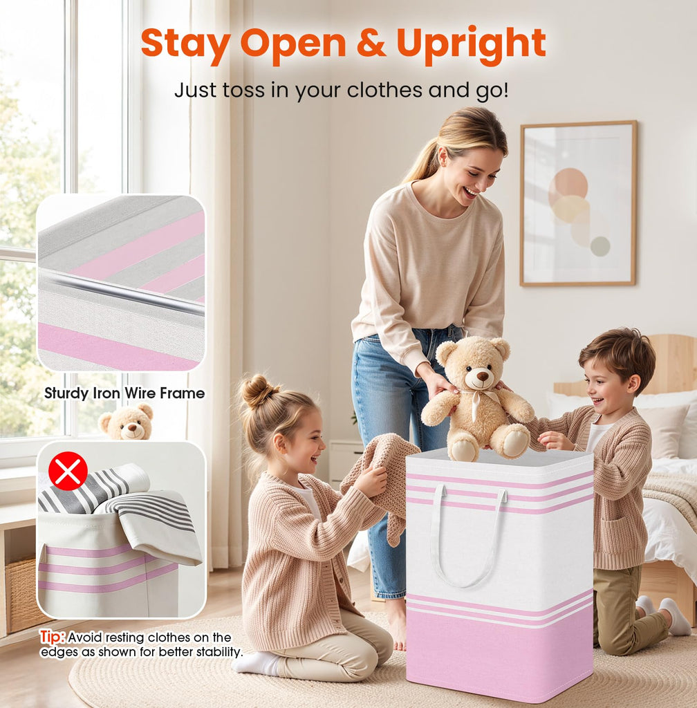3-Pack Laundry Basket, Laundry Hamper, Pink-75L