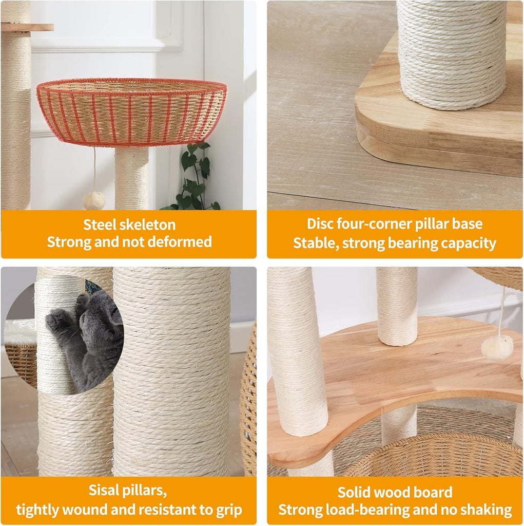 54" Modern Cat Tree Tower for Indoor Cats, Large & Multi-Cat Homes