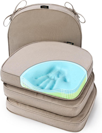 Gel Memory Foam Chair Cushions, FadeShield Water-, Stain-Resistant Durable Reversible Seat Cushion Pads with Ties for