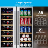 24 Inch Dual Zone Wine and Beverage Refrigerator, Wine Cooler with Glass Door Ho