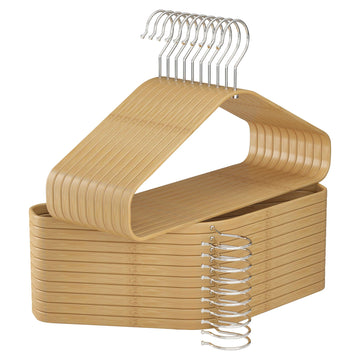 Bamboo Clothes Hangers 50 Pack, Suit Hangers 360° Rotatable Hook, Natural