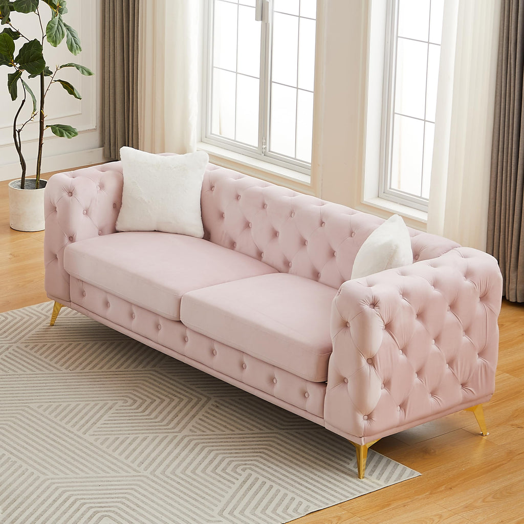 83" Luxury Oversized Chesterfield Sofa with 2 Pillows, Mid-Century Style 3-Seater Tufted Buttons Couch with