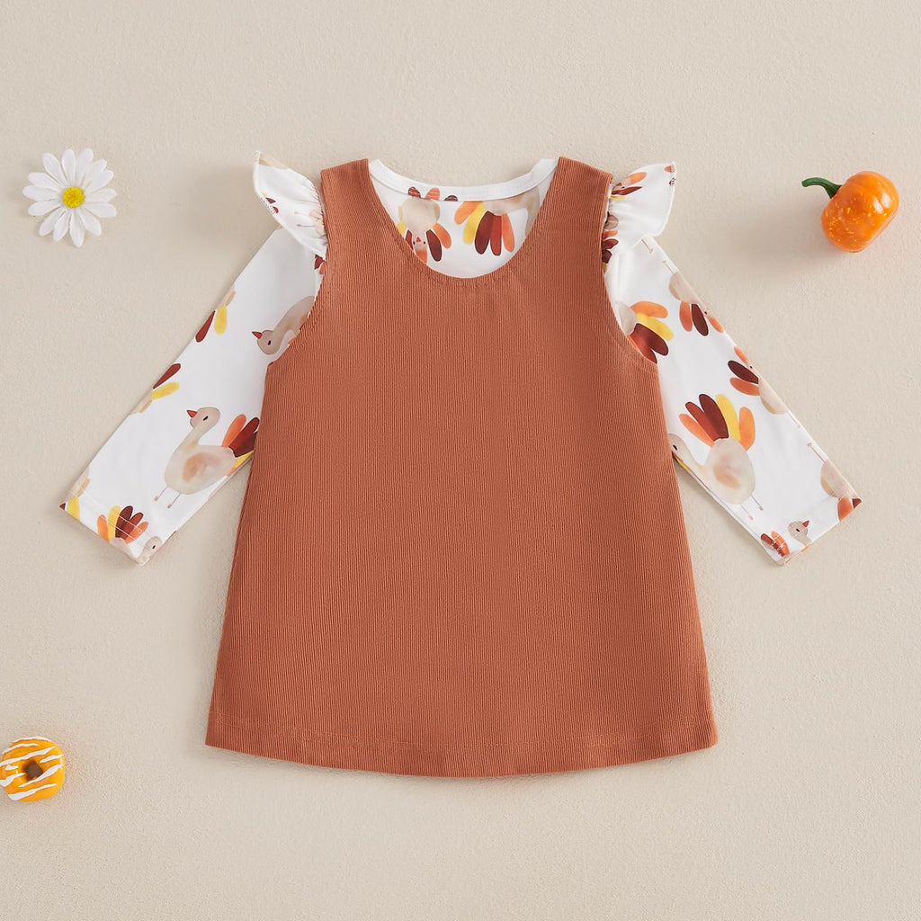 My First Thanksgiving Baby Girl Outfit Newborn Turkey Romper And Corduroy Skirt Little Turkey Dress Outfits (Little