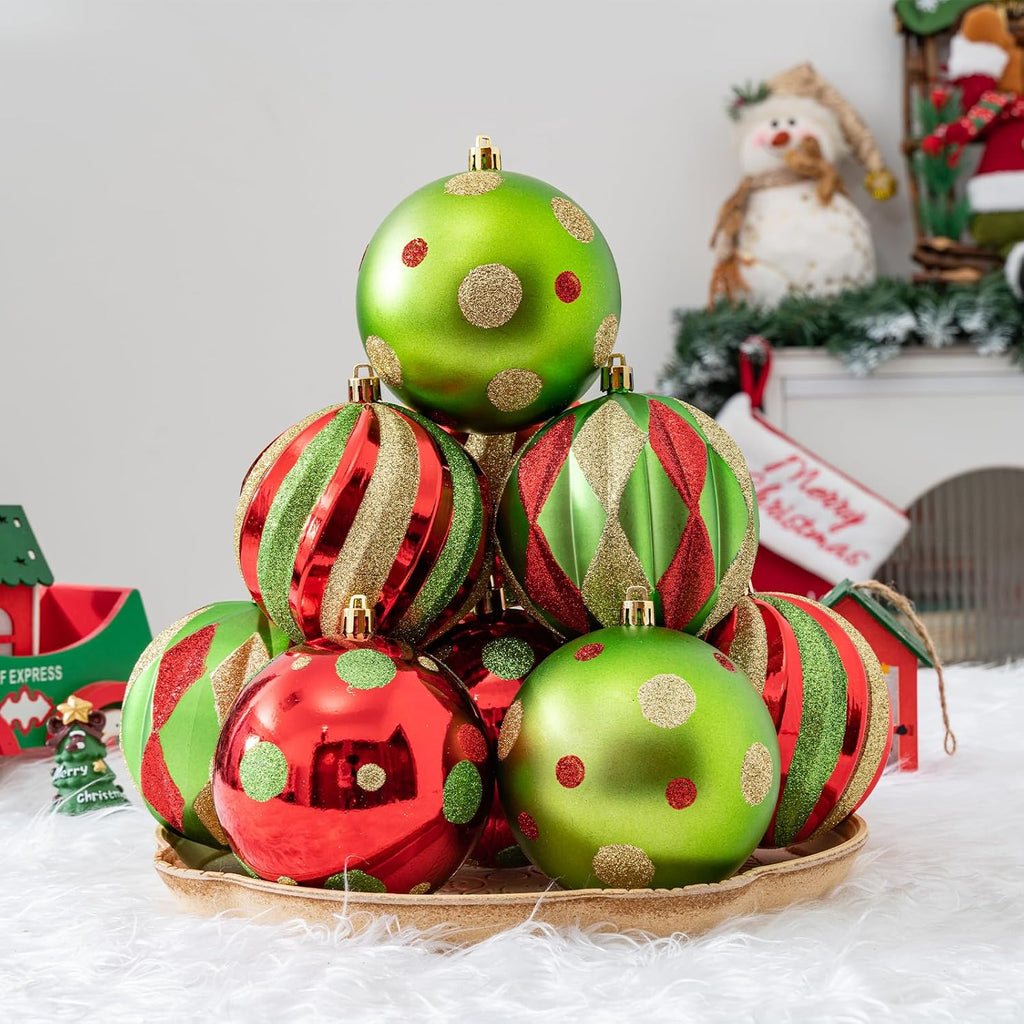 4 Inch Large Christmas Ball Ornaments, 12PCS Shatterproof Red, Green, Gold Christmas Ornaments - Classic Polka Dot