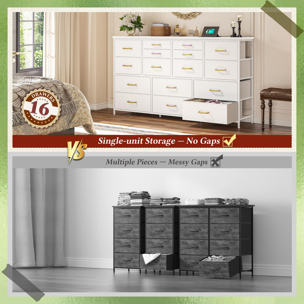 16 Drawer with Charging Station, Rustic White