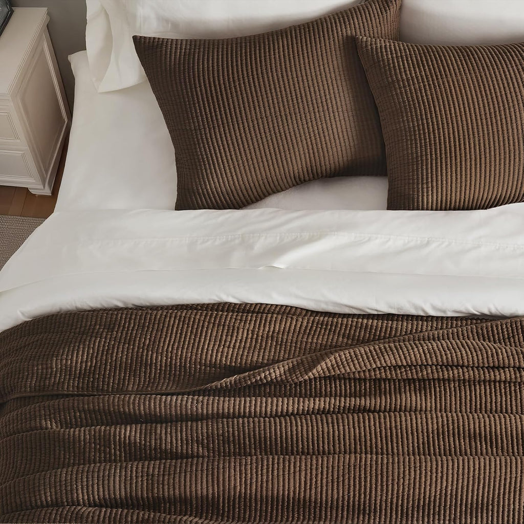 Cotton Coverlet Set King 3 Pieces, Lightweight Soft Ribbed Matelassé Bedspread Quilt Set, Cozy Oversized Quilted