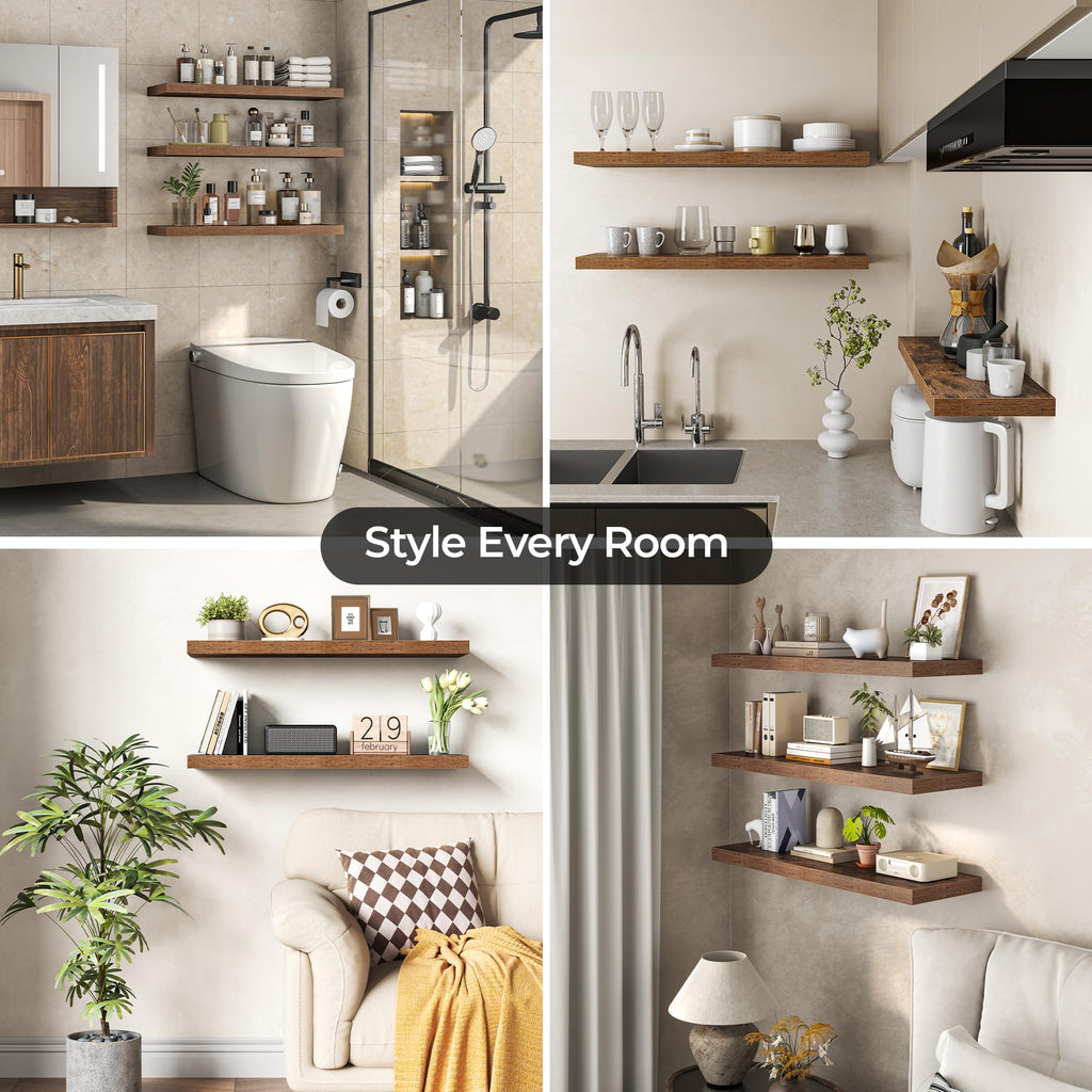 Floating Shelves for Wall 36 Inch Set of 3, Farmhouse Floating Shelves with Invisible Heavy Duty Bracket, 10 Inch