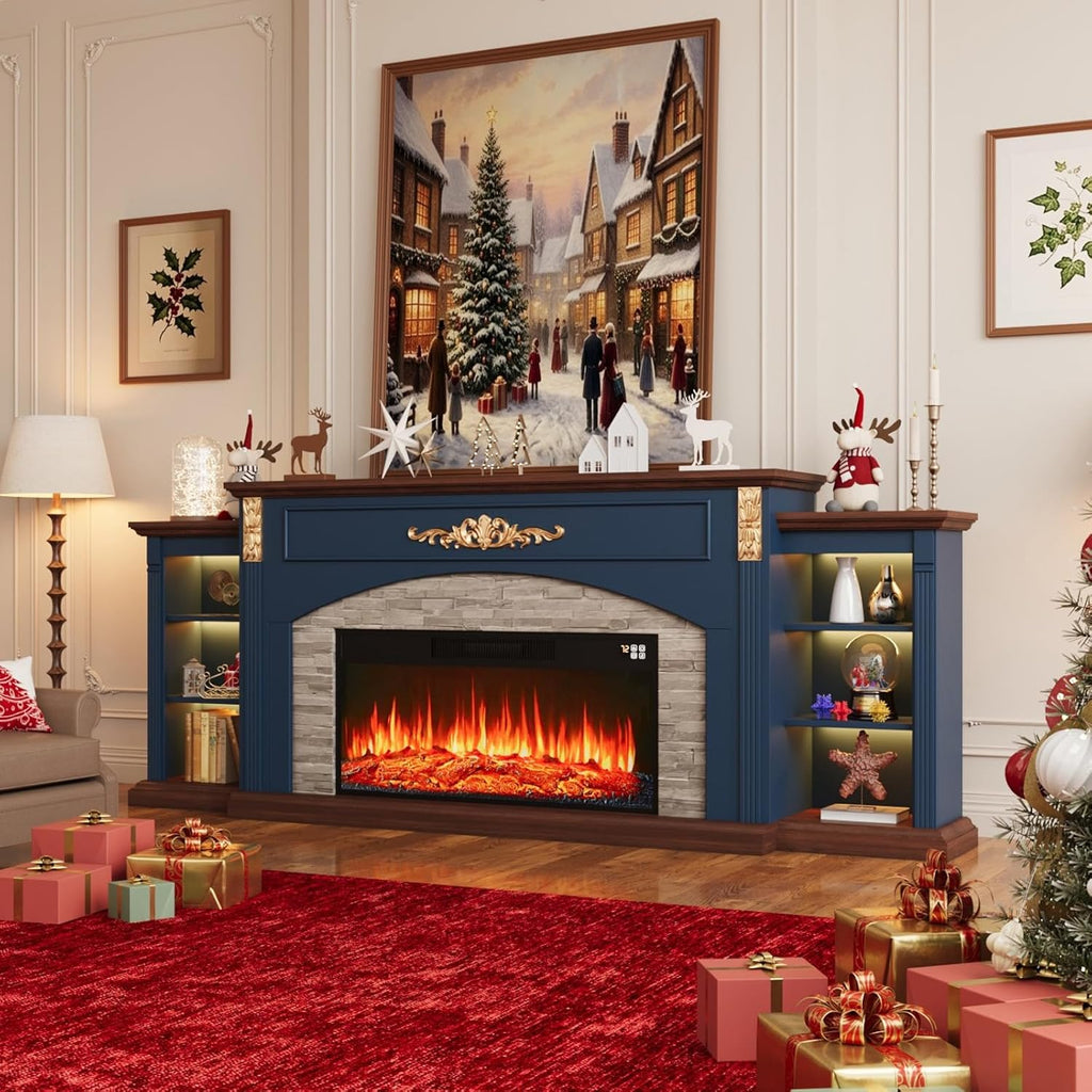 90inch Electric Fireplace TV Stand, Fireplace with Mantel Holds TVs up to 100 Inch, Entertainment Center with 36"