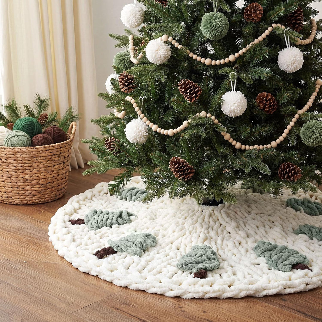 48'' Chunky Knit Christmas Tree Skirt Beige Xmas Trees Skirt