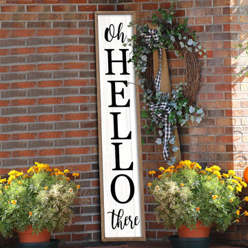 Oh Hello There Outdoor Welcome Sign, 45"X9", Wood White