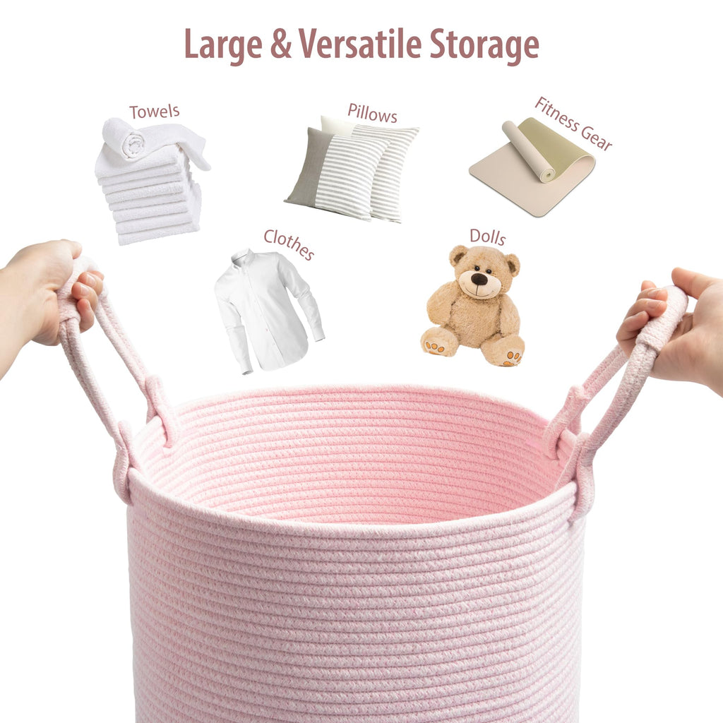 Laundry Hamper Basket, Woven Cotton Rope Blanket Basket, Nursery Storage