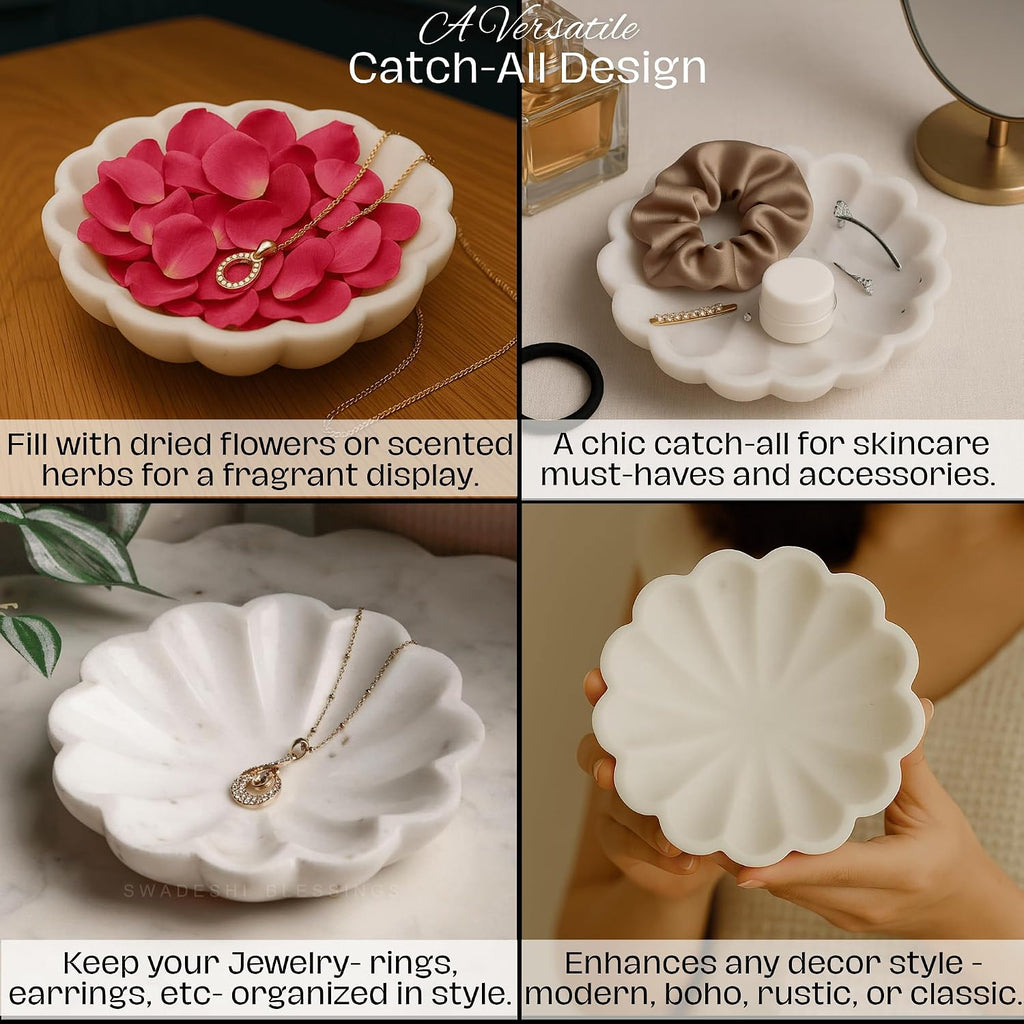 Handcrafted Marble Jewelry Tray, Decorative Trinket Dish for Rings Earrings Necklace Bracelet, Key Bowl, Ideal Gift