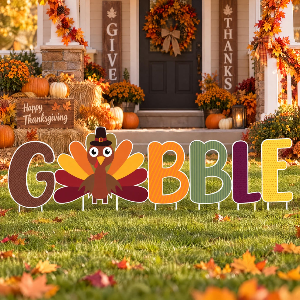 6 Pcs Thanksgiving Fall Yard Sign Gobble Outdoor Decorations 11.8''