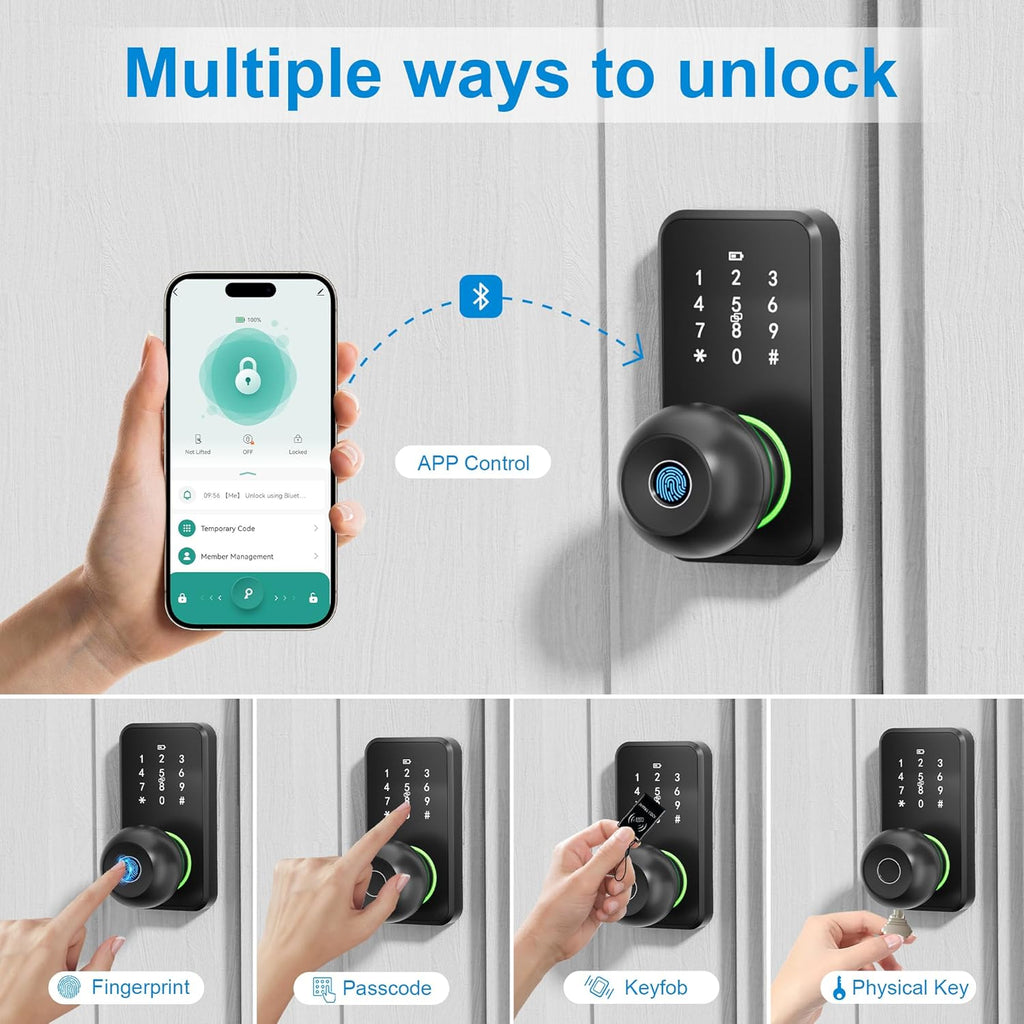 Smart Door Lock Knob Fingerprint Keypad Keyless Entry Lock for Front Door