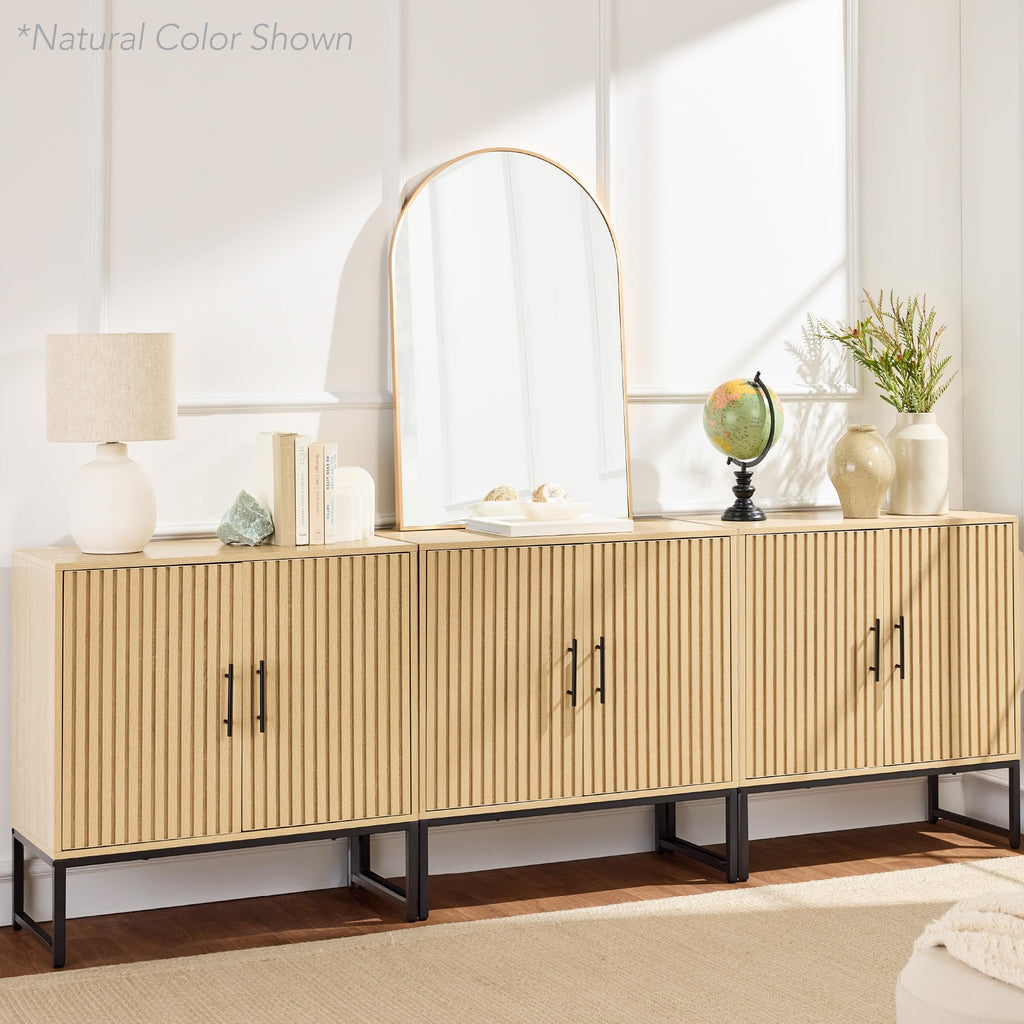 Slatted Sideboard Buffet Cabinet, Entryway Table, Accent Storage Cabinet, Console Table - Dark Brown