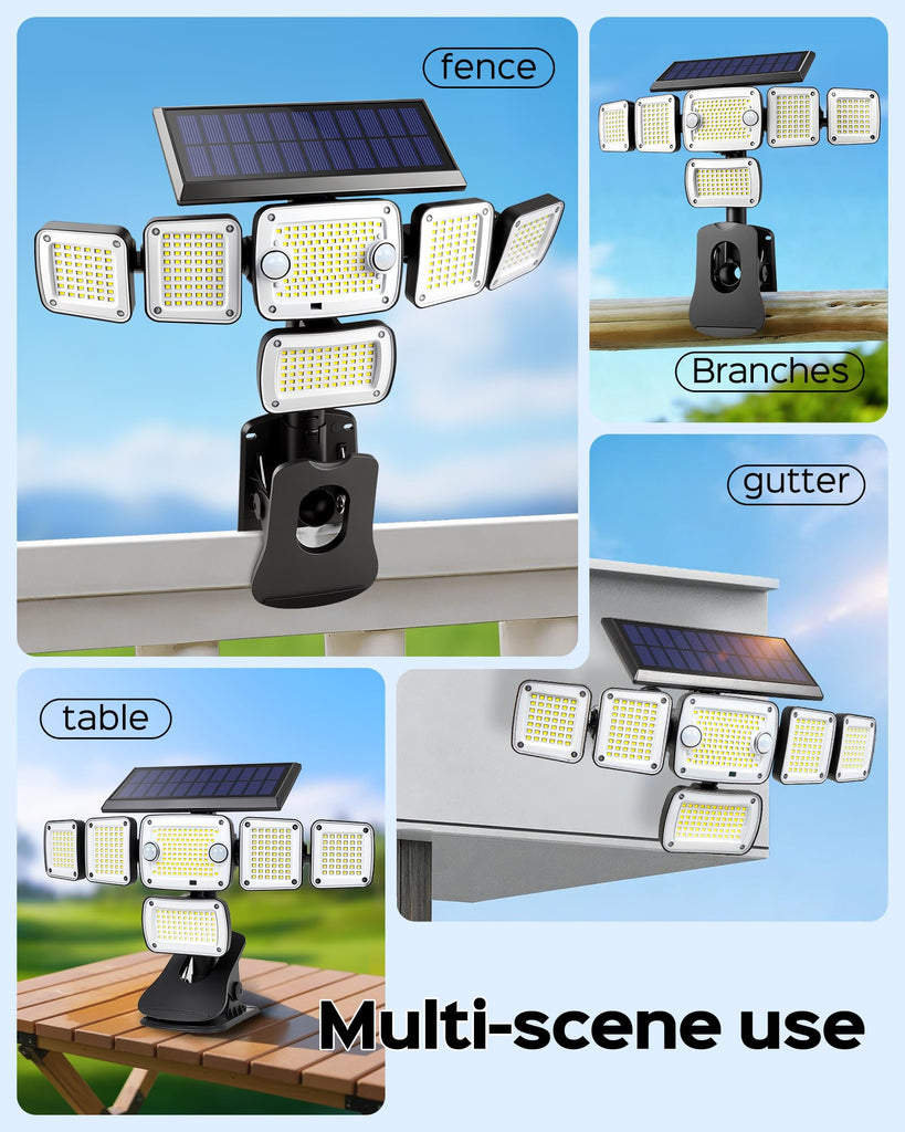 Solar Flood Lights Outdoor, Clip on Solar Lights with Motion Sensor
