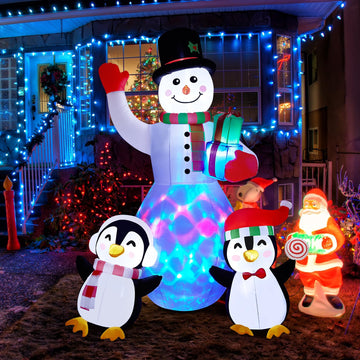 Christmas Inflatables Outdoor Decorations, 8 FT Inflatable Snowman with Penguins, Blow Up Xmas Decorations Clearance