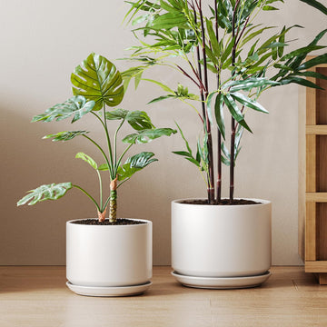 10 + 12 Inch Ceramic Plant Pots, Set of 2, White