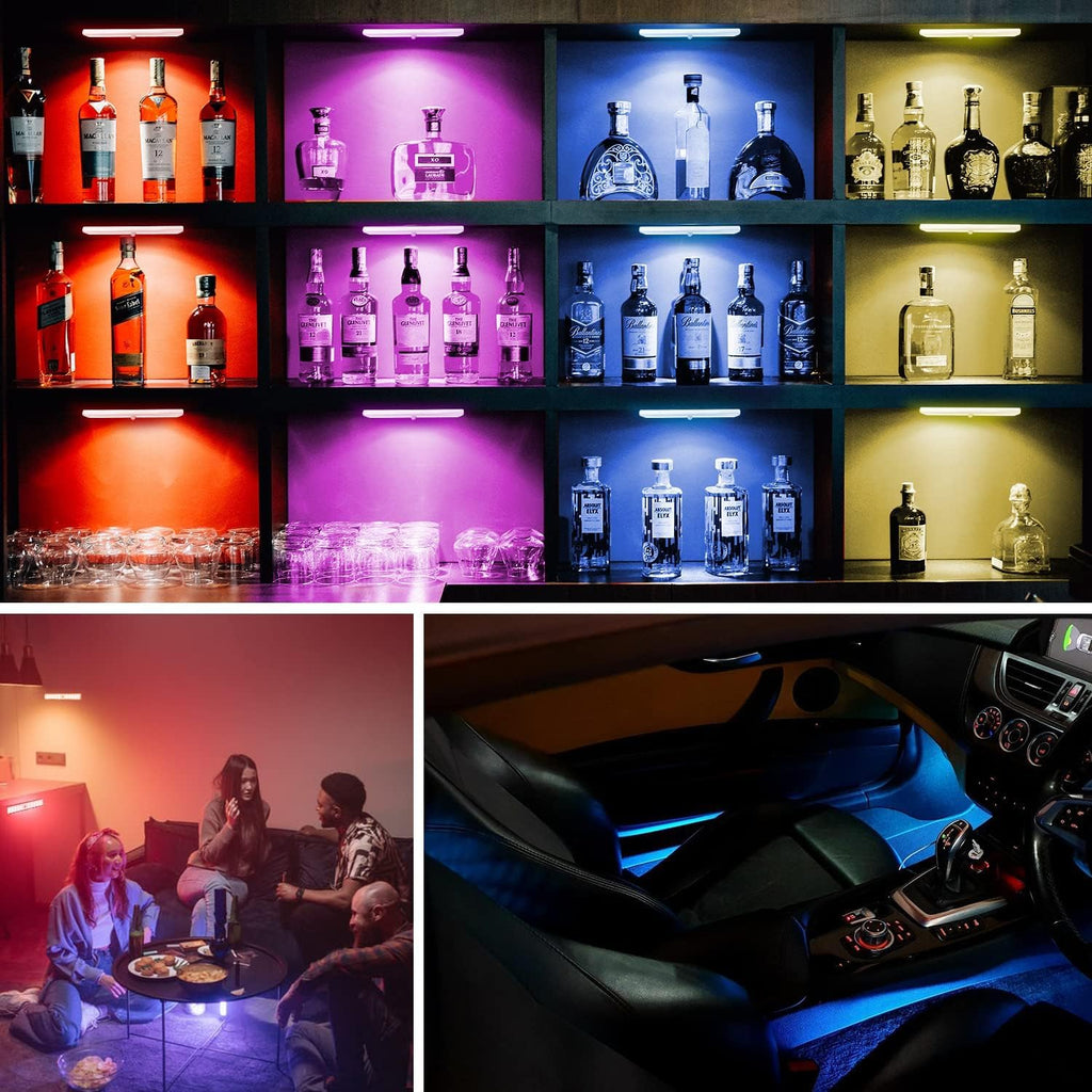Under Cabinet Light Wireless with Remote, 15 Color RGB Magnetic Led Light Bar, 48-LED Rechargeable Closet Lights, 3