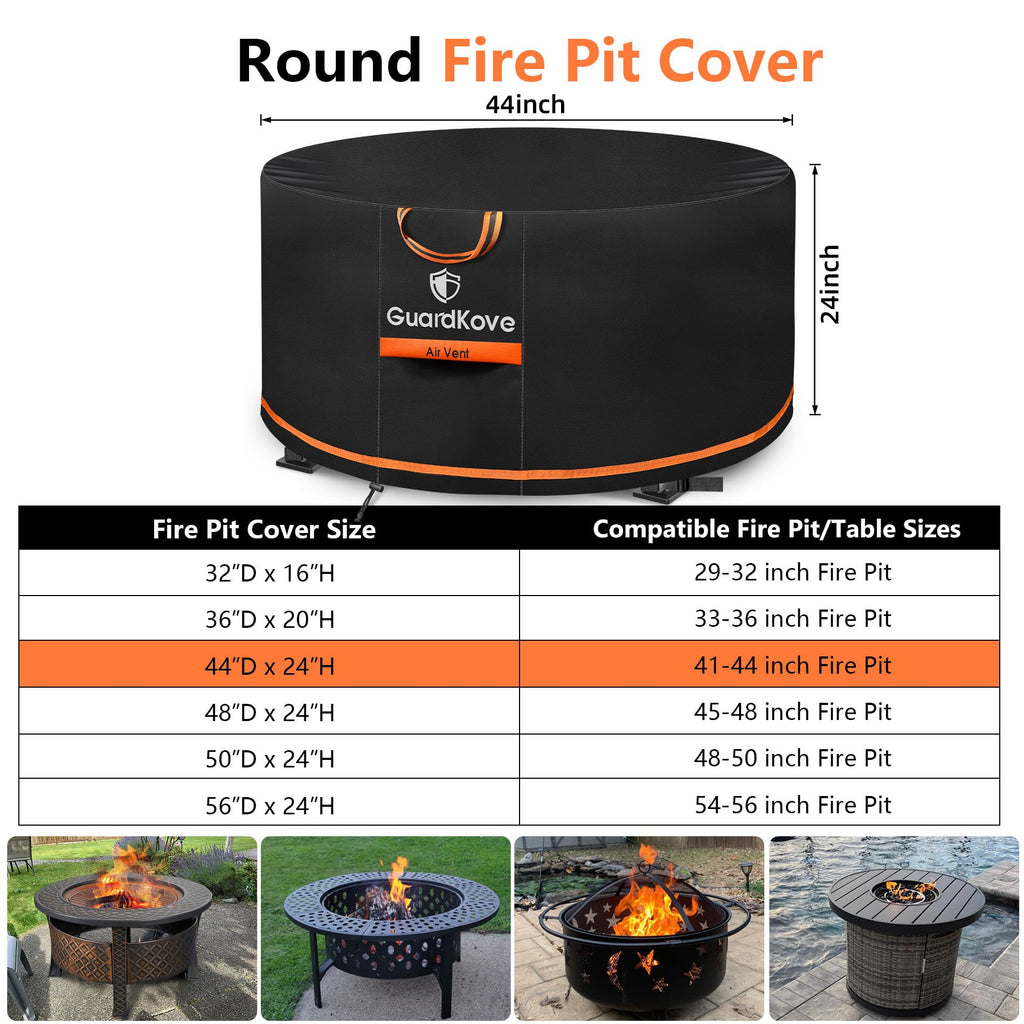 Upgraded 1000D Heavy Duty Fabric] 44 inch Fire Pit Cover Round