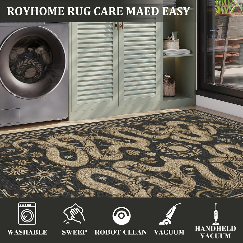 Snake Washable Runners s 2x6 Runner Rug Non Slip with Rubber Back Forest Soft Low-Pile Stain Resistant Thin Carpet