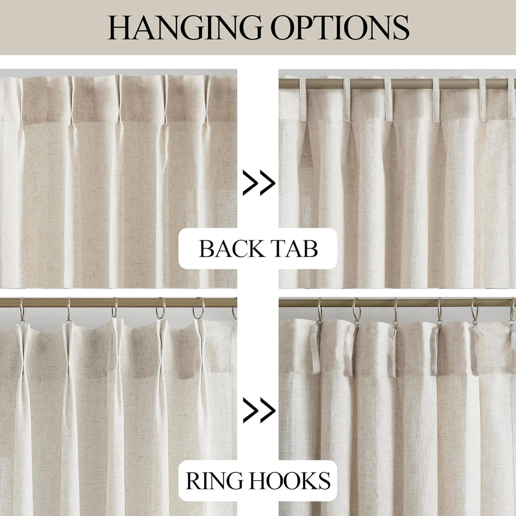 Natural Pinch Pleated Semi Sheer Curtains Textured Linen Blended Light Filtering Window Curtains 84 inch for Living
