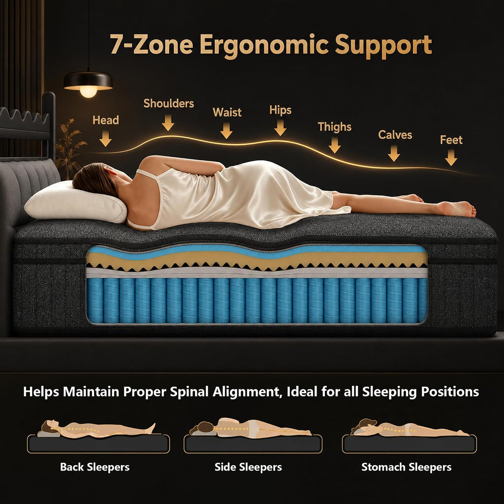 King Mattress 12 Inch in a Box, Hybrid Memory Foam and Spring Core, Medium Firm, Extra Edge Support, Firm Support
