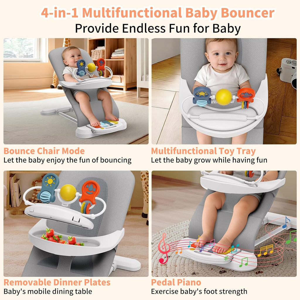Bouncer Seat, Speed Adjustable Height Baby Bouncer Seat, in-1 Bouncer Seat for Babies 0-6 Months, Detachable