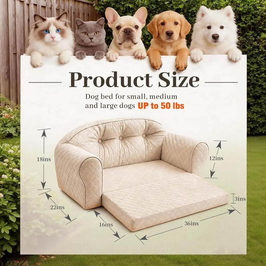 Dog Couch Bed for Small & Medium Dogs, Button Tufted Dog Sofa