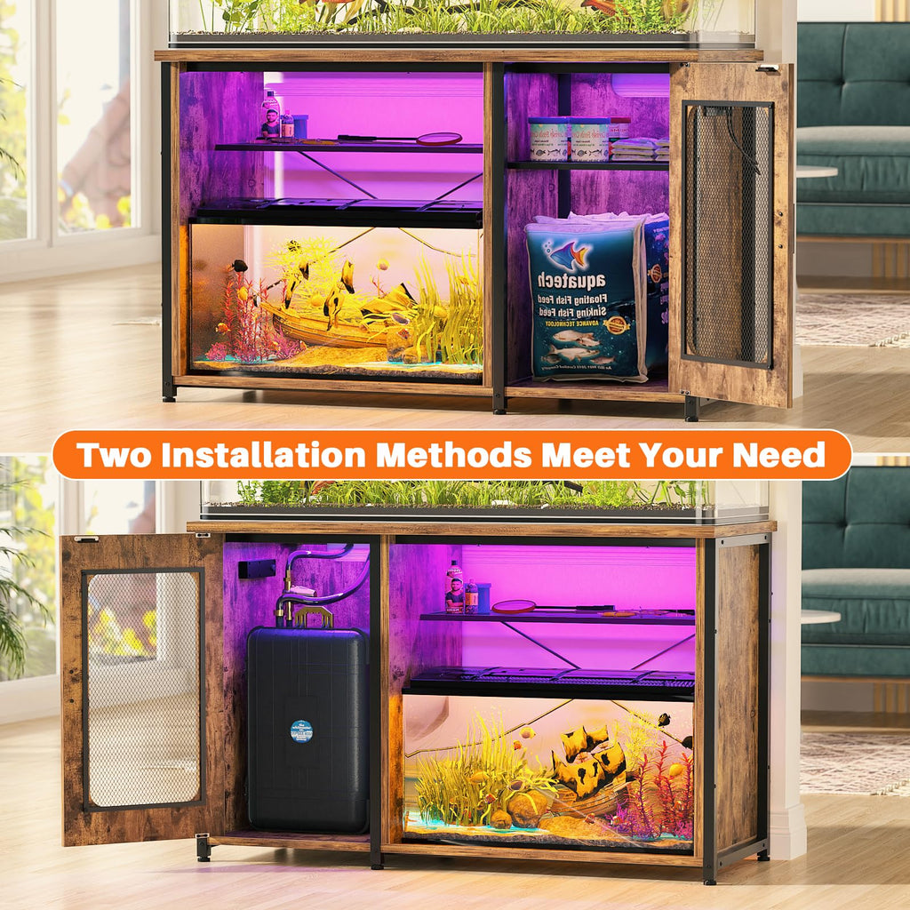 55-75 Gallon Aquarium Stand with Power Outlet & LED, Rustic Brown