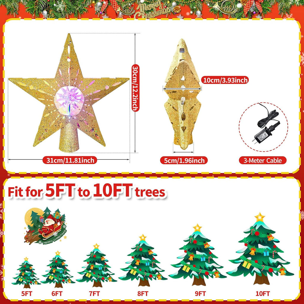 12.2 Inch Bethlehem Star Tree Topper Projector, RGB Rotating Lights