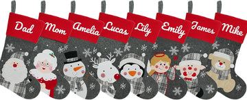 18" Dia Personalized Gray Christmas Stockings with Embroidery Names, with Holders,Quality Thick Fleece - Set of 8