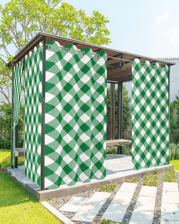 Outdoor Curtains Waterproof, Pastoral Style Deep Green Lattice Grommet Weatherproof Privacy Outsides Curtains for
