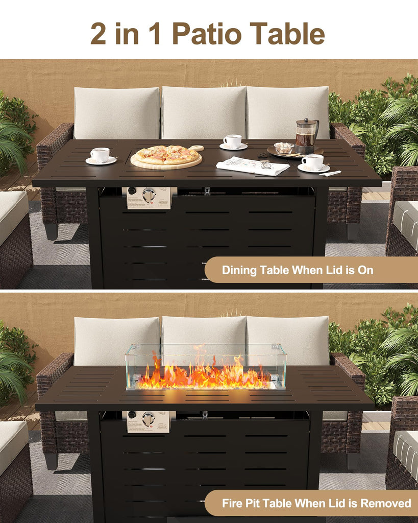 44" Outdoor Propane Fire Pit Table, 48, 000 Btu Lp Gas Rectangular Fire Table with Ignition Systems and Lid, Outdoor