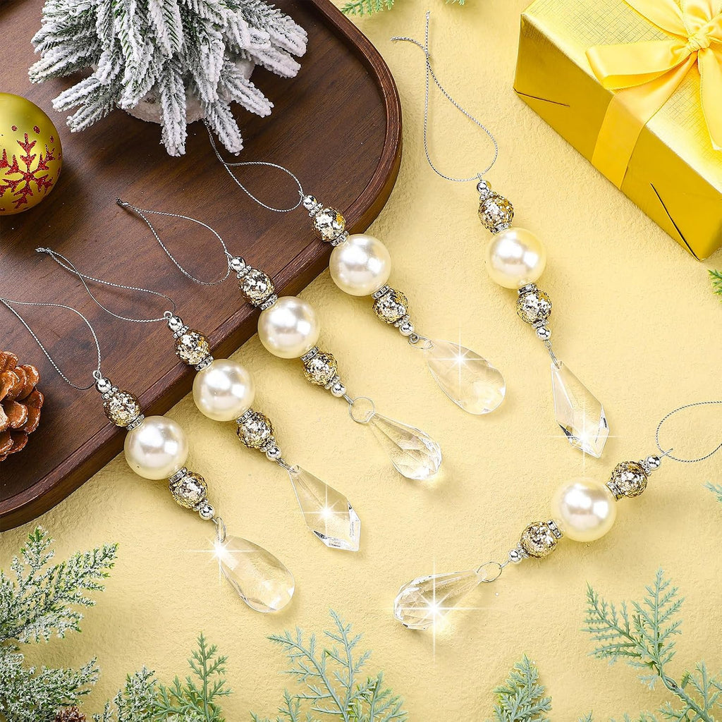 12 Pcs Pearl and Crystal Drop Ornaments Fancy Christmas Tree Decor