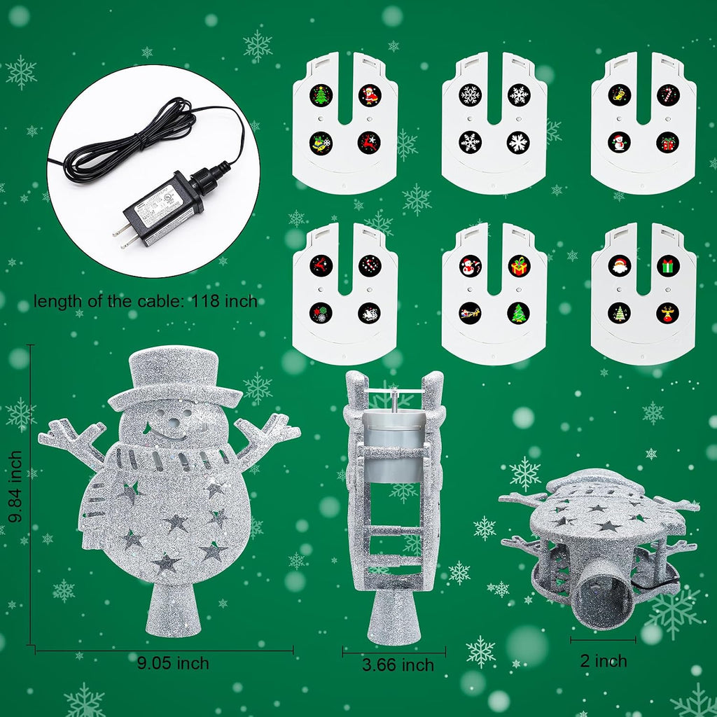 Tree Topper Projector Lights with 6 Pattern Modes, Sliver Snowman