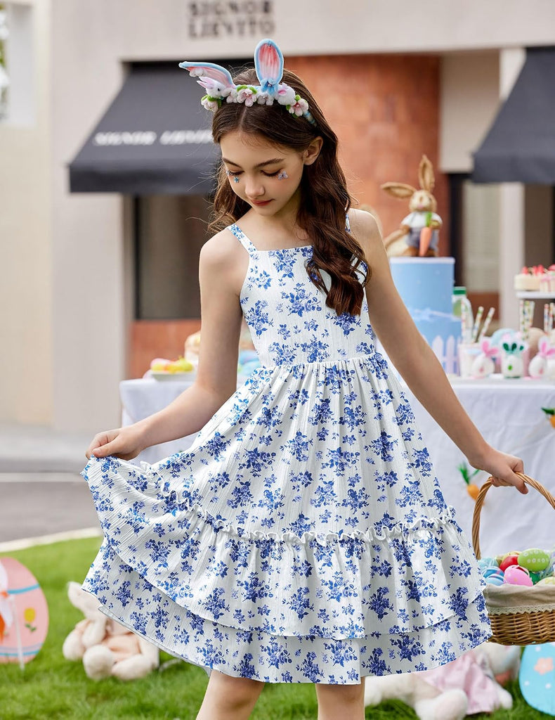 Girls Cami Summer Dress Boho Sleeveless Casual Sundress with Pockets