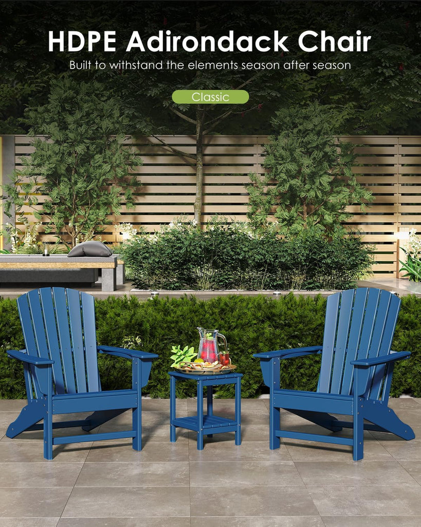 Oversized Adirondack Chairs Set of 2, HDPE All Weather, Blue | 21.6" Extra-Wide Seat | 400 lb Capacity | Stable