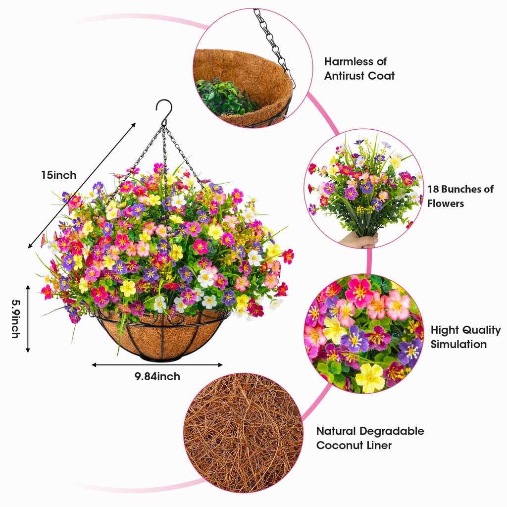 Artificial Hanging Flowers with Basket, Mixed Color